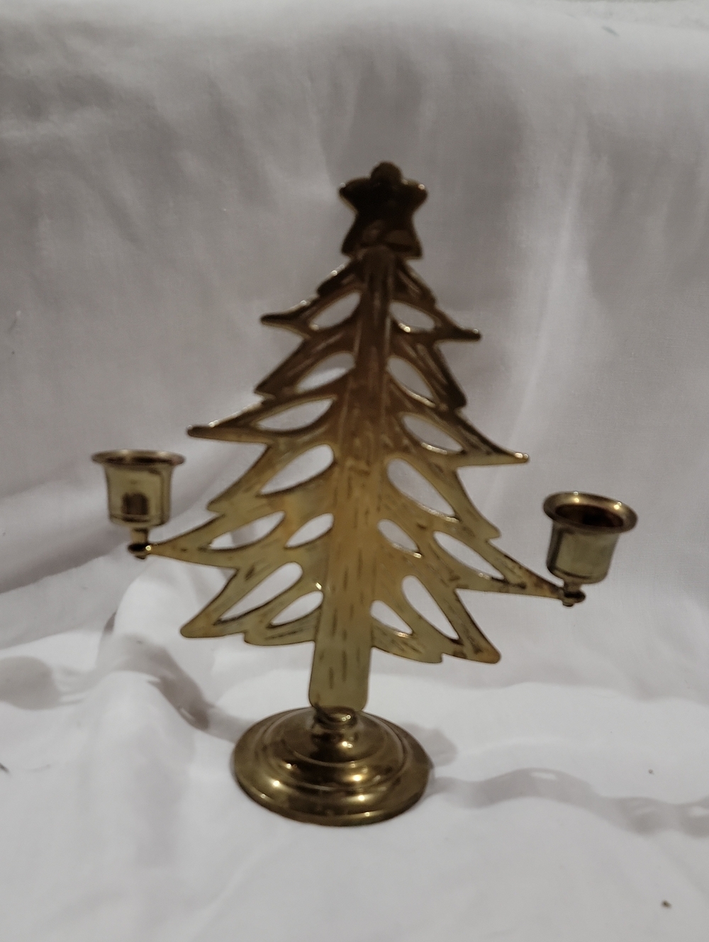 Vintage Brass Christmas Tree Candle Holder - Gold Tone Holiday Decor Festive